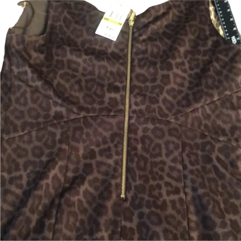 Micheal Kors  size  14  brown leopard print sleeveless Midi dress back zip